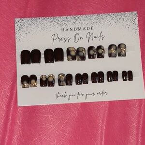 Handmade Brown and Gold floral designs Press On Nails